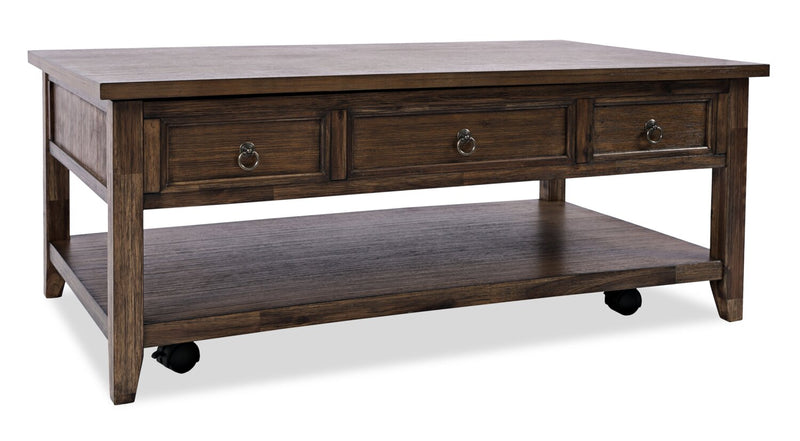 Table à café Branson de 48 po avec dessus relevable, rangement et roulettes - brun foncé