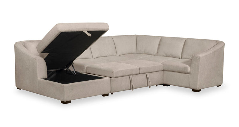 Sofa-lit sectionnel de gauche Envy 5 pièces en tissu de chenille avec fauteuil long de rangement - beige amande