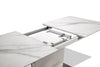 Naya Dining Table, 63-78.75"W Self-Storing Butterfly Leaf, Metal, Glass, Faux Marble – White | Table de salle à manger Naya de 63 po à 78,75 po (L) avec papillon se rangeant sous la table, en métal, en verre en imitation de marbre - blanche