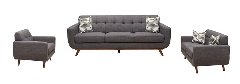 Sofa Freeman Kort & Co. de 88 po en tissu d’apparence lin avec pattes en bois et coussins de dossier capitonnés - gris anthracite
