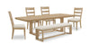 Aspen 6pc Dining Package with 80-104"Extension Table, Bench & 4 Chairs, Fabric - Natural | Ensemble de salle à manger Aspen 6 pièces avec table à rallonge, 80 po à 104 po, banc et 4 chaises en tissu - naturel