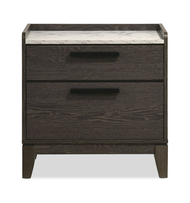 Ensemble de chambre à coucher Sable gris foncé 6 pièces avec lit, commode, miroir et table de nuit - format lit double