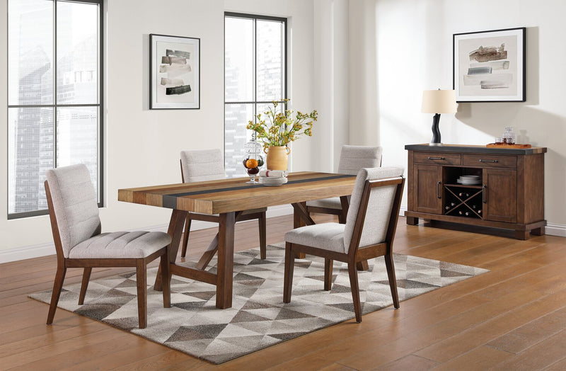 Ensemble de salle à manger Boden 5 pièces avec table de 78 po (L), base à tréteaux et 4 chaises - brun et beige