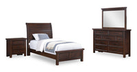 Ensemble de chambre à coucher Sonoma 6 pièces avec lit, commode, miroir et table de nuit, brun manguier - format lit simple