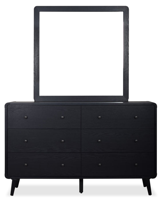 Ensemble de chambre à coucher Milan 6 pièces de style moderne du milieu du 20e siècle avec lit, commode, miroir et table de nuit, noir - très grand lit