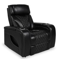 Fauteuil de massage à inclinaison électrique Elite de 38 po en cuir véritable avec appuie-tête électrique et accoudoirs de rangement - noir