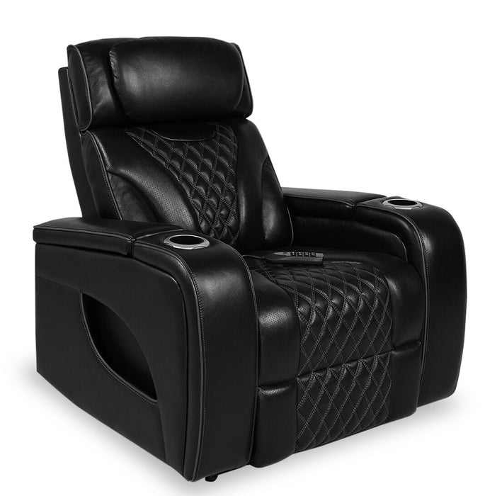 Fauteuil de massage à inclinaison électrique Elite de 38 po en cuir véritable avec appuie-tête électrique et accoudoirs de rangement - noir