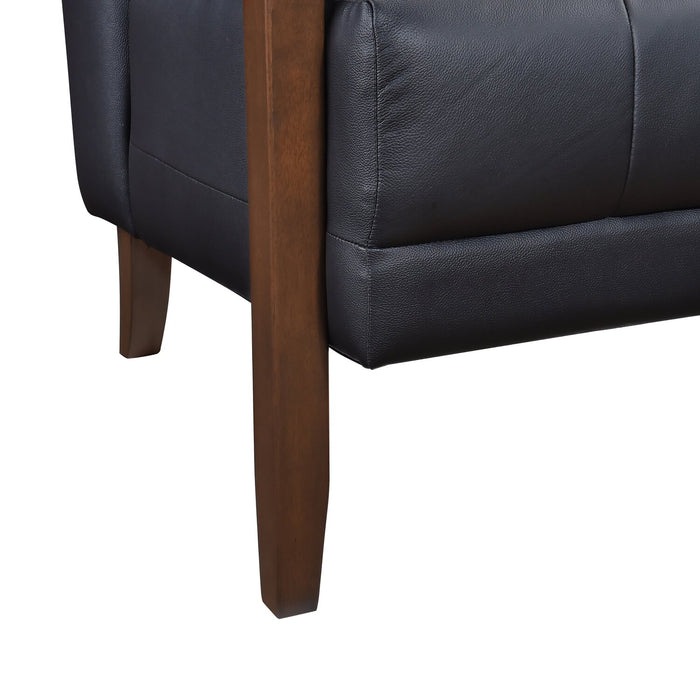Fauteuil d’appoint Enzo de 26 po en cuir véritable avec capitonnage en biscuit, accoudoirs rectilignes et pattes en bois - noir