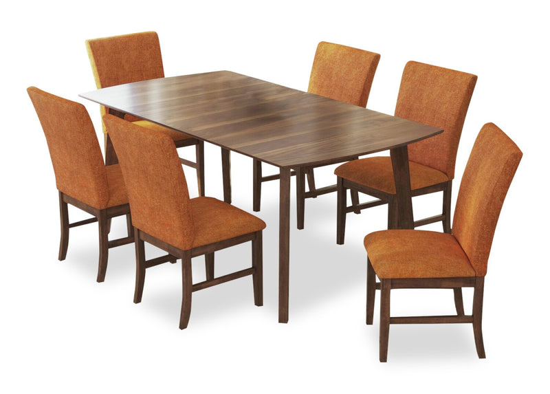 Ensemble de salle à manger Rain 7 pièces avec table de 72 po (L) et 6 chaises oranges - orange et brun