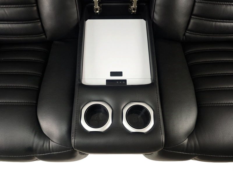 Causeuse de massage à inclinaison électrique Zen de 75,5 po en tissu d’apparence cuir avec console réfrigérée - noire