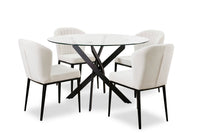 Ensemble de salle à manger Zoe 5 pièces avec table ronde de 47 po (L), dessus en verre, base géométrique en métal et 4 chaises - noir et ivoire