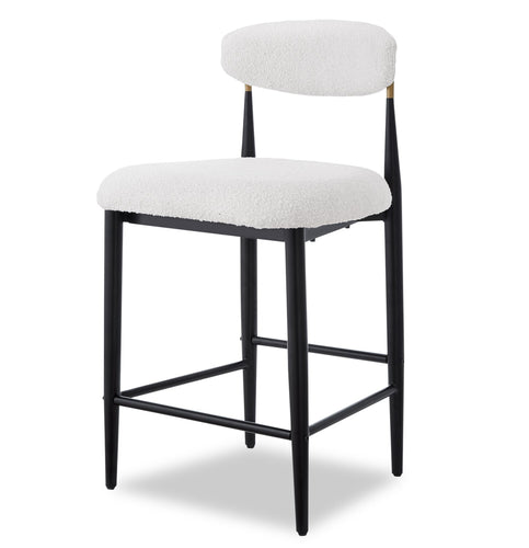  Tabouret 26 po Capri de Kort & Co. de hauteur comptoir en métal avec tissu bouclé et touches dorées - blanc