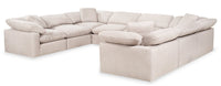 Sofa sectionnel modulaire Eclipse 8 pièces en tissu d’apparence lin avec coussins réversibles en duvet et plumes - blanc lin