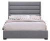 Jade Upholstered Platform Bed with USB Ports in Grey Fabric - King Size | Base de lit plateforme rembourrée Jade en tissu gris avec ports USB - format très grand lit