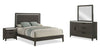 Ensemble de chambre à coucher Sable gris foncé 6 pièces avec lit, commode, miroir et table de nuit - format grand lit