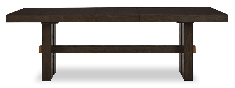 Ensemble de salle à manger Metro 7 pièces avec table, rallonge de 72 po à 90 po (L), base à tréteaux et 6 chaises - brun