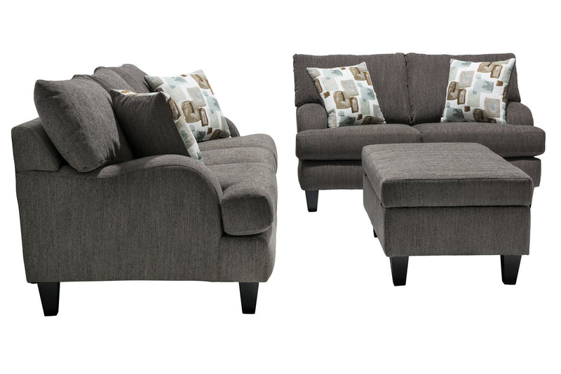 Sofa Nofia de 80 po fabriqué au Canada en tissu de chenille avec 2 coussins décoratifs et pattes en bois - gris anthracite