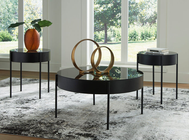 Ensemble de 3 tables modernes Moira de 36 po, table à café et 2 tables de bout - noir