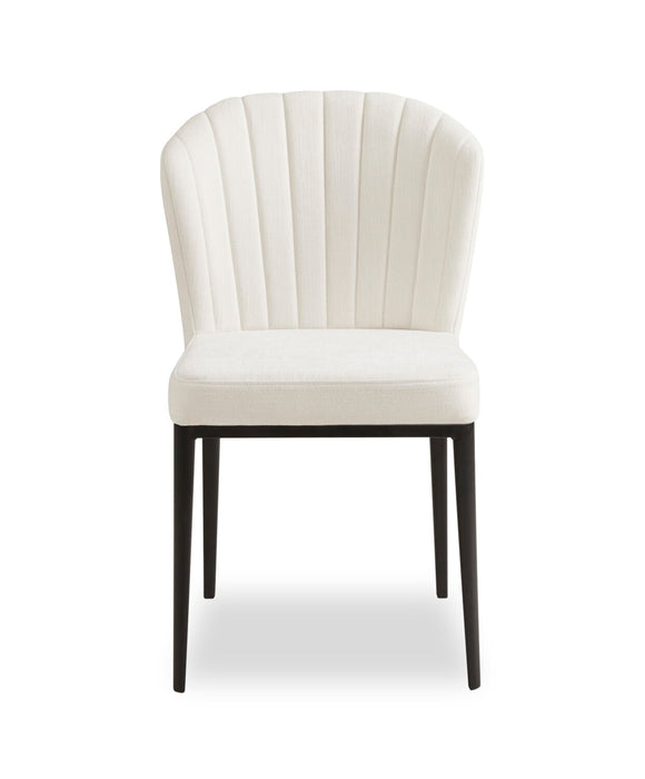 Chaise de salle à manger Zoe en tissu de polyester et en métal avec capitonnage à canaux - ivoire