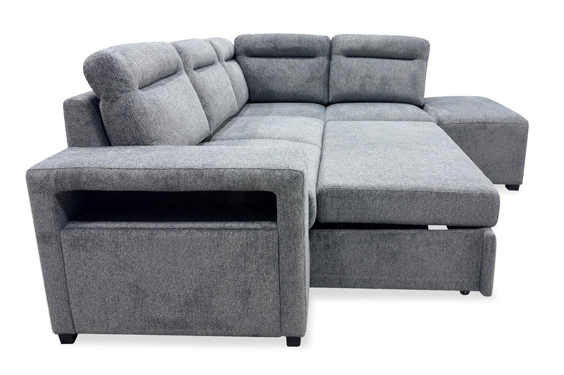 Sofa-lit sectionnel de droite Coast 3 pièces en tissu avec rangement et pouf - fumée 