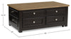 Wells 46" Solid Wood Lift Top Coffee Table with Storage and Casters - Two Tone Brown | Table à café Wells de 46 po en bois massif avec dessus relevable, rangement et roulettes - deux teintes de brun