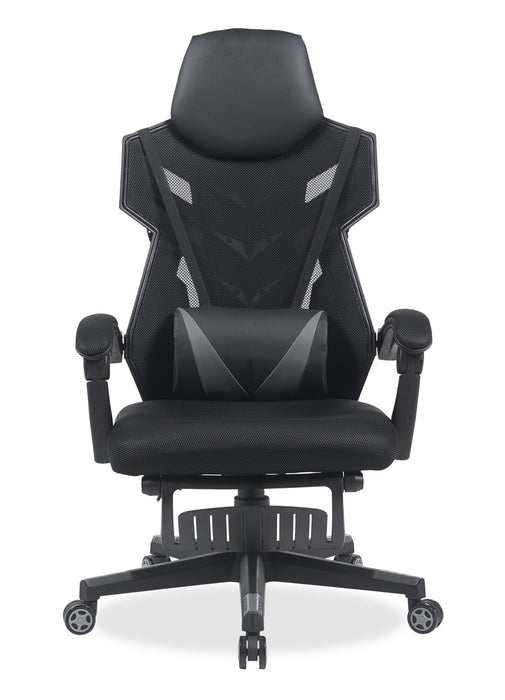 Fauteuil de jeu ergonomique Sparrow de 28,3 po avec coussin lombaire et repose-pieds - noir