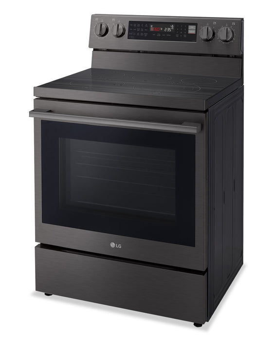 Cuisinière intelligente électrique LG de 6,3 pi³ avec friture à air - acier inoxydable noir - LREN6325ZE