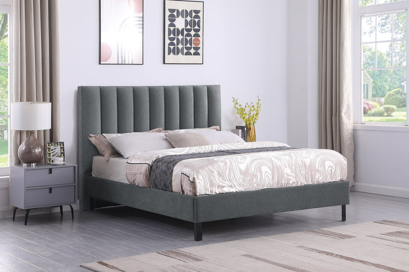 Tête de lit rembourrée Amos en tissu anthracite en canaux - format lit double