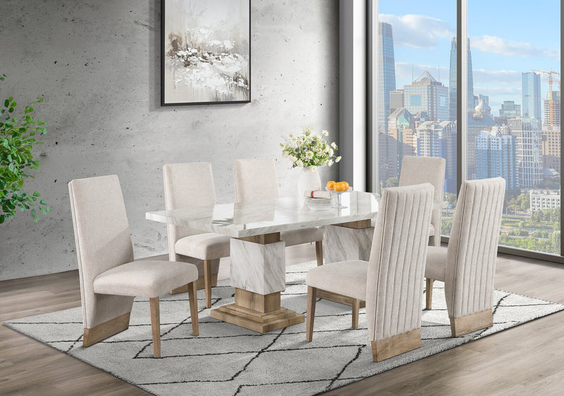 Chaise de salle à manger Vega en tissu de polyester et bois avec capitonnage à canaux - naturelle