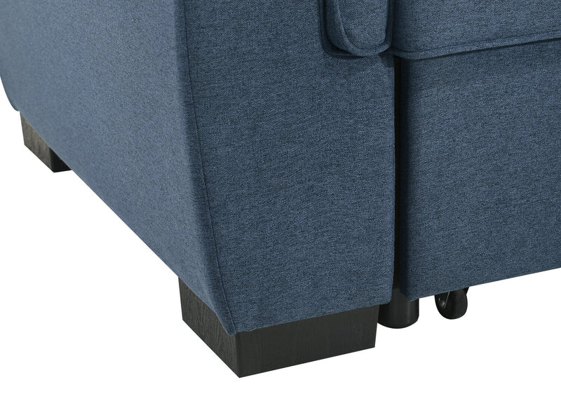 Sofa-lit sectionnel réversible Eden 2 pièces en tissu avec fauteuil long de rangement et coussins de dossier amovibles - bleu