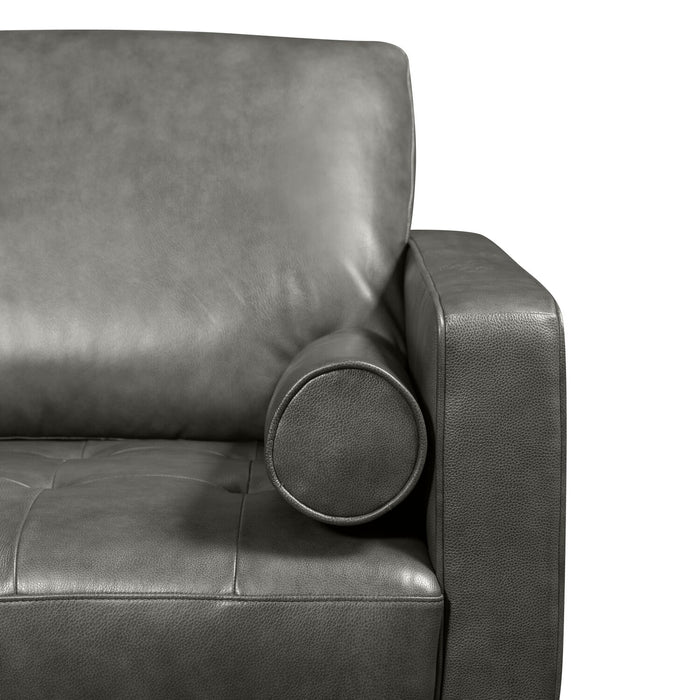Sofa Edge de 86 po en cuir véritable avec pattes en bois et coussins de dossier amovibles - gris