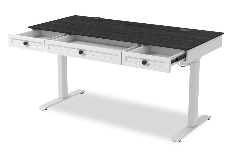 Bureau Elevate de 60 po à hauteur réglable avec rangement et recharge sans fil - blanc et gris