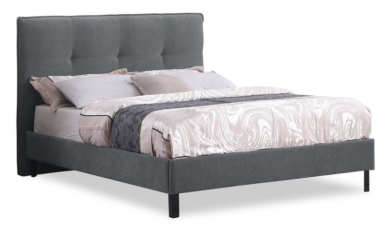 Base de lit plateforme Amos rembourrée en tissu anthracite - format grand lit