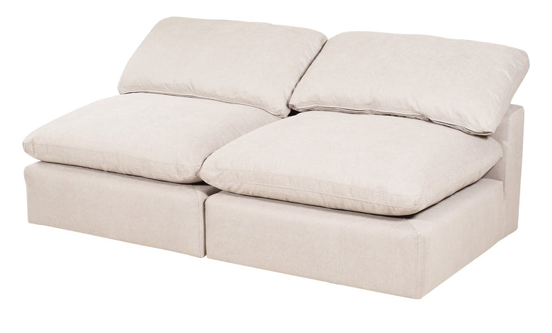 Sofa sectionnel modulaire de style cocon Eclipse 4 pièces en tissu d’apparence lin avec coussins réversibles en duvet et plumes - blanc lin