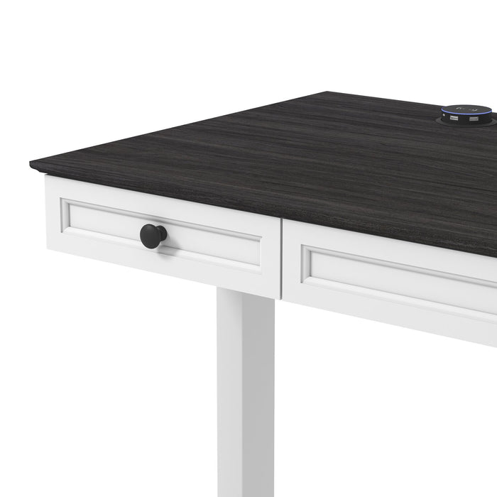 Bureau Elevate de 60 po à hauteur réglable avec rangement et recharge sans fil - blanc et gris