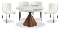Ensemble de salle à manger Alwin 5 pièces en métal avec table ronde de 47,25 po (L), dessus en pierre frittée et 4 chaises - brun et blanc