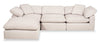 Eclipse Modular 4-Piece Linen-Look Fabric Sectional with Ottoman and Reversible Feather Down Cushions - Linen White | Sofa sectionnel modulaire Eclipse 4 pièces en tissu d’apparence lin avec pouf et coussins réversibles en duvet et plumes - blanc lin