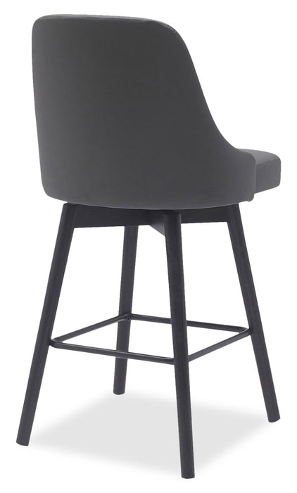 Tabouret Nash de hauteur comptoir en tissu de cuir végétalien, bois et en métal avec siège pivotant - anthracite