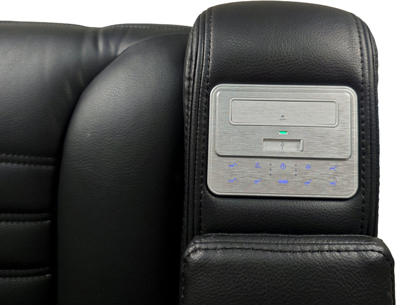 Causeuse de massage à inclinaison électrique Zen de 75,5 po en tissu d’apparence cuir avec console réfrigérée - noire