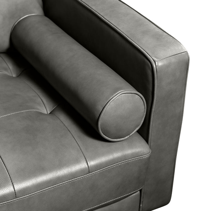 Sofa sectionnel de gauche Edge 2 pièces en cuir véritable avec pattes en bois et coussins de dossier amovibles - gris
