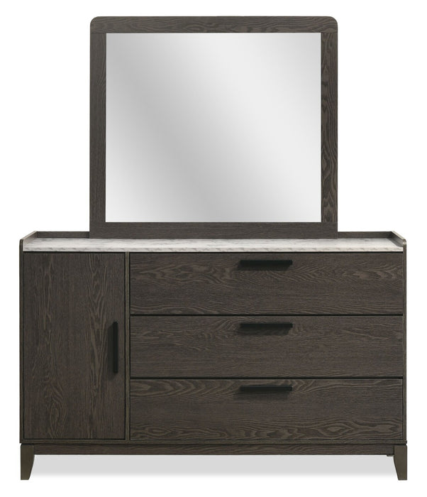 Ensemble de chambre à coucher Sable gris foncé 6 pièces avec lit, commode, miroir et table de nuit - format très grand lit