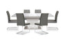 Naya 7pc Dining Package with 63-78.75"W Extension Table & 6 Chairs - Faux White Marble & Grey | Ensemble de salle à manger Naya 7 pièces avec table à rallonge, 63 po à 78,75 po (L), et 6 chaises - imitation de marbre blanc et gris