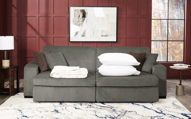 Sofa-lit double Stratus de 108 po en tissu de fausse fourrure avec coulissement électrique - gris brouillard