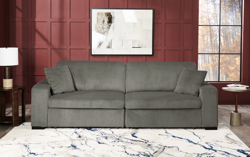 Sofa-lit double Stratus de 108 po en tissu de fausse fourrure avec coulissement électrique - gris brouillard
