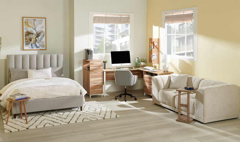 Causeuse modulaire Oaklyn Kort & Co. de 77 po en tissu avec coussins de siège capitonnés - beige