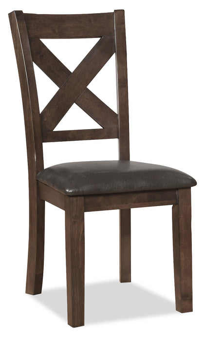 Chaise de salle à manger Talia en tissu de cuir végétalien avec dossier entrecroisé - gris-brun
