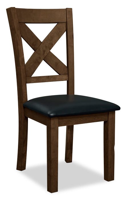Chaise de salle à manger Talia en tissu de cuir végétalien avec dossier entrecroisé - brune