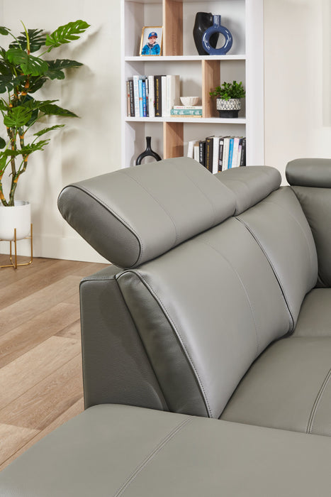 Sofa sectionnel de gauche à inclinaison électrique Valentino 3 pièces en cuir véritable avec appuie-têtes réglables - gris