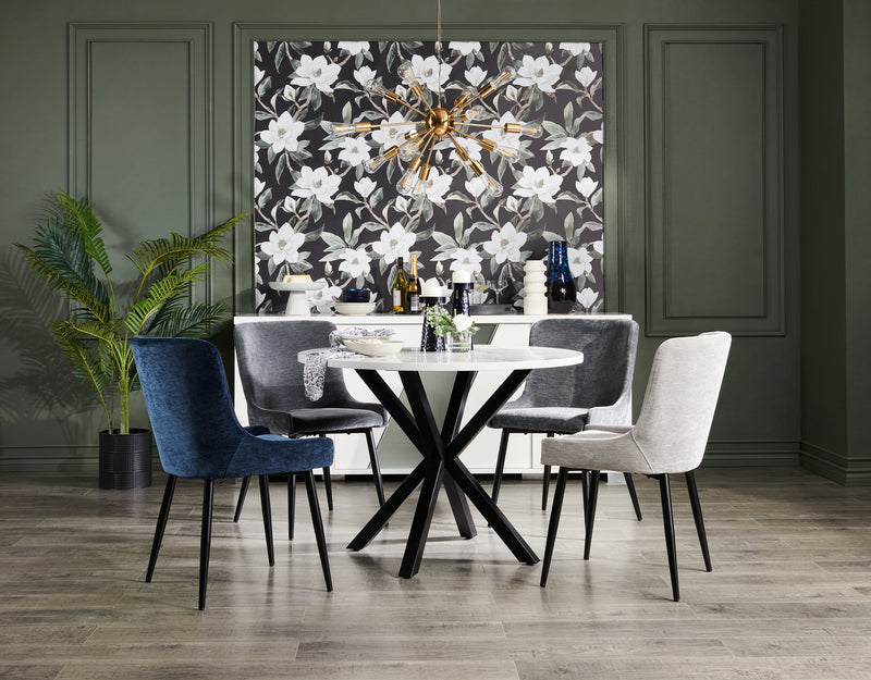 Table de salle à manger ronde Verona de 42 po (L) en métal avec dessus en marbre synthétique et base géométrique - blanche