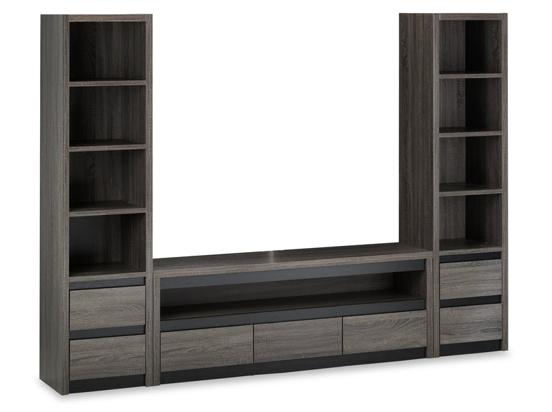 Meuble audio-vidéo Walker 3 pièces de 98.5 po avec rangement et système de gestion des câbles pour téléviseurs jusqu’à 70 po - gris vieilli